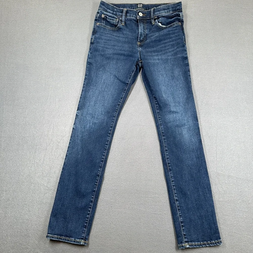 Gap‎ Jeans Girls 14 True Blue Denim Mid Rise Classic Stretch Skinny Whisker